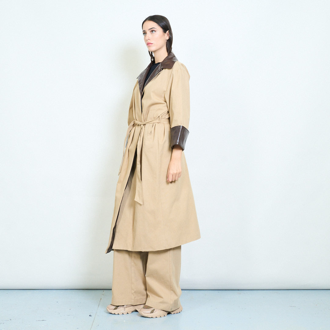 Sophia Leather Trim Trench Coat