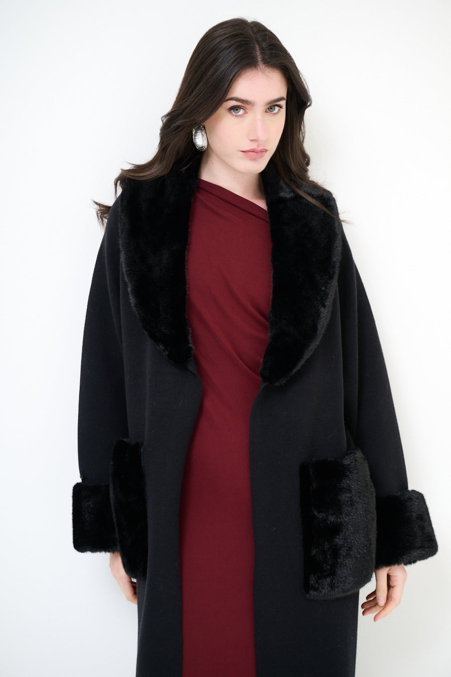 Stacey wool blend faux fur coatigan