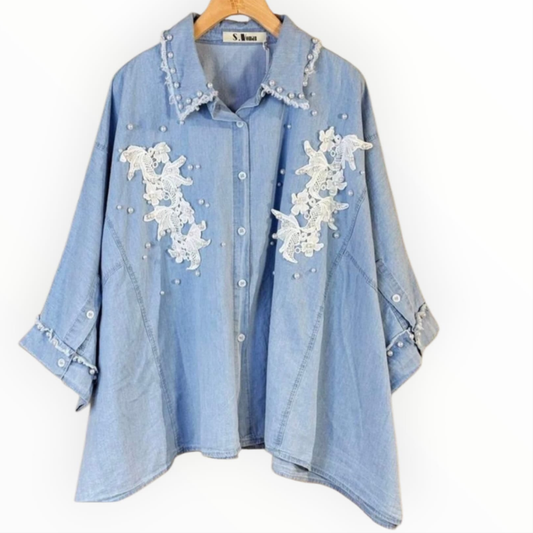 Faith pearl embroidered denim shirt Cork Ireland