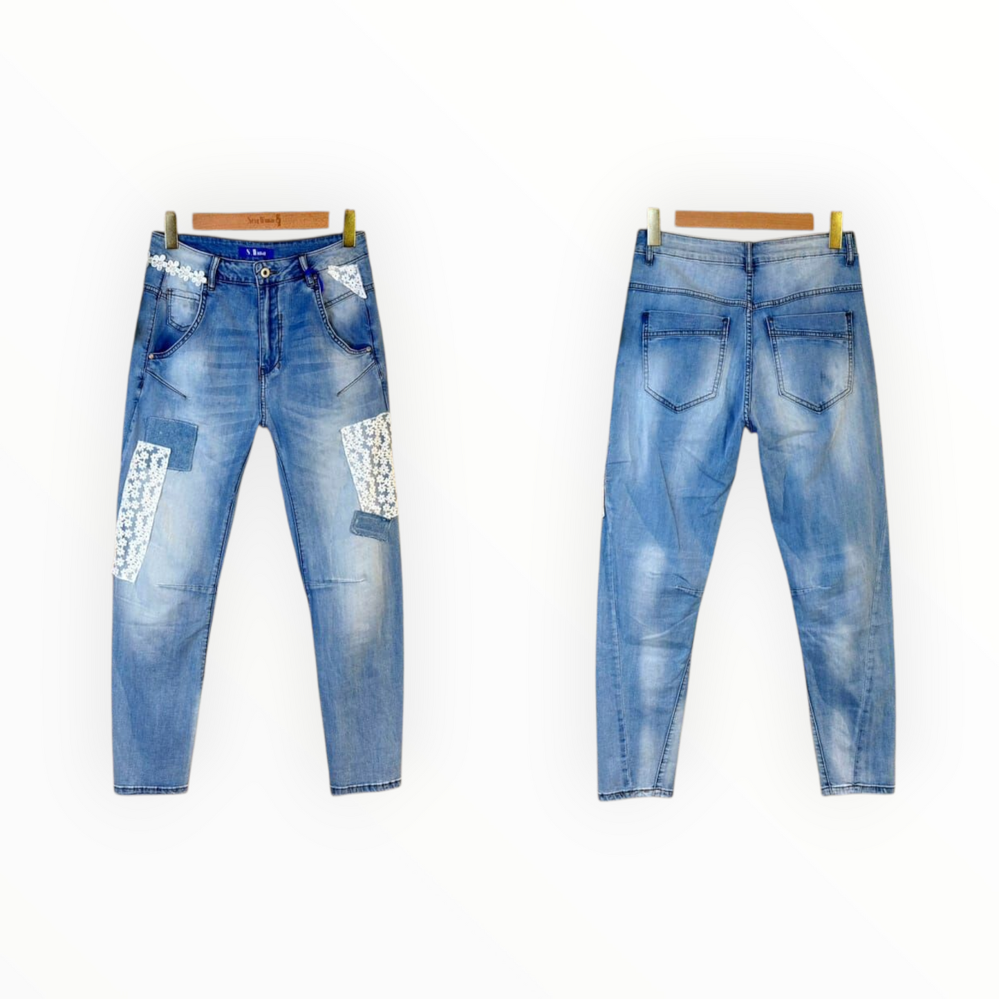 Gabrielle stretch  boyfriend embroidered style jeans