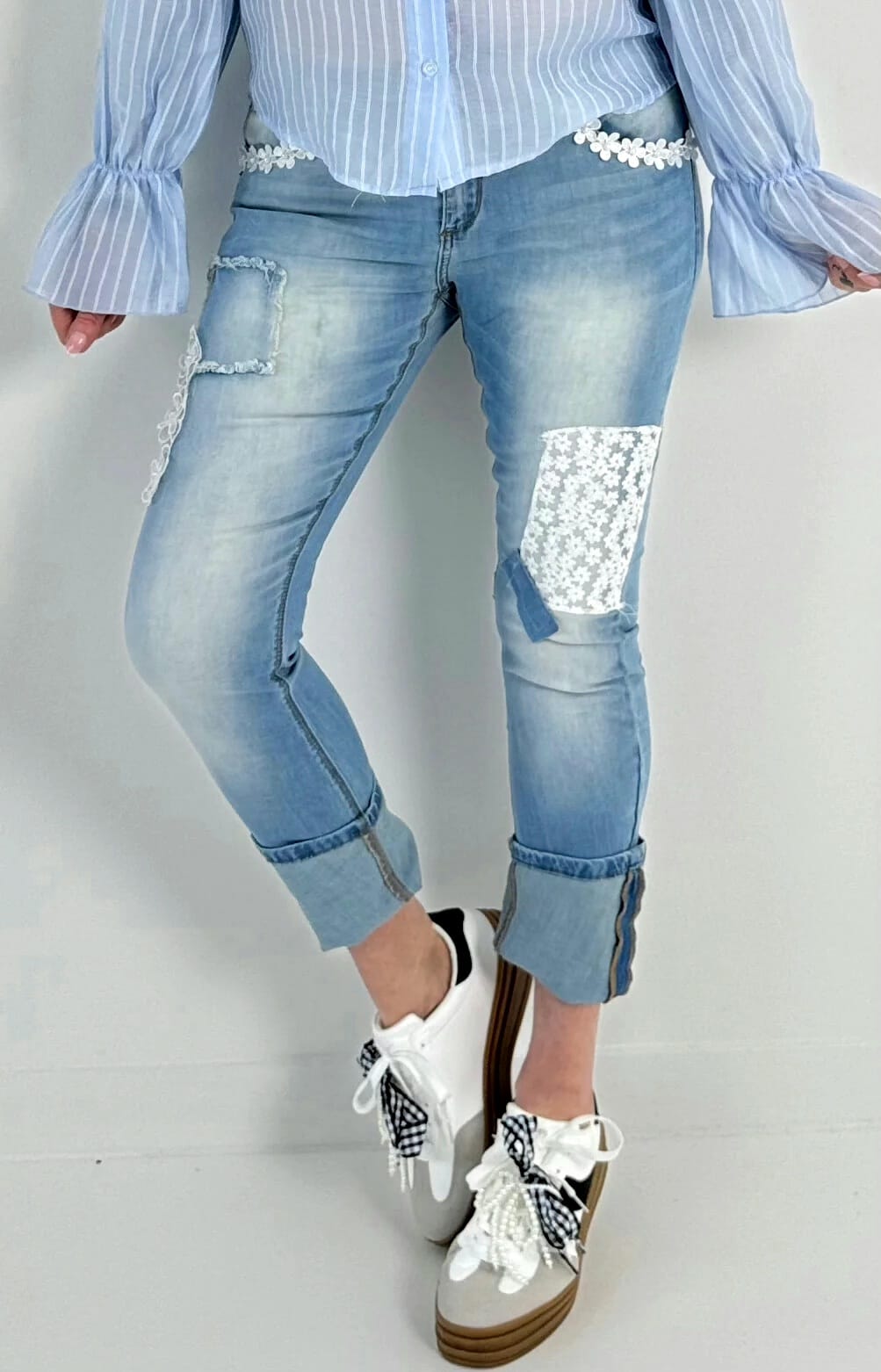 Gabrielle stretch  boyfriend embroidered style jeans