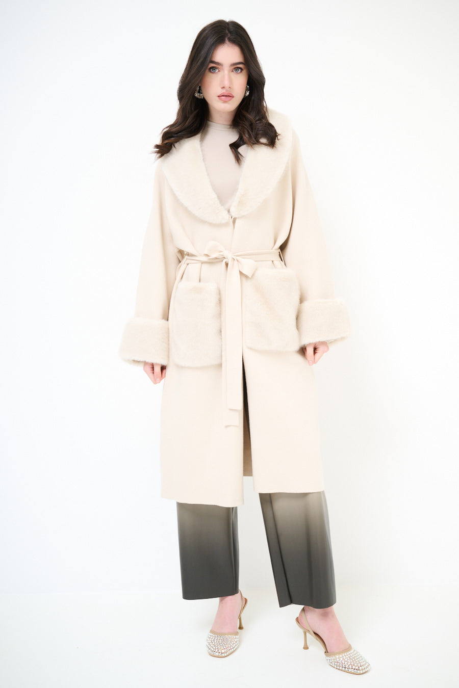 Stacey wool blend faux fur coatigan