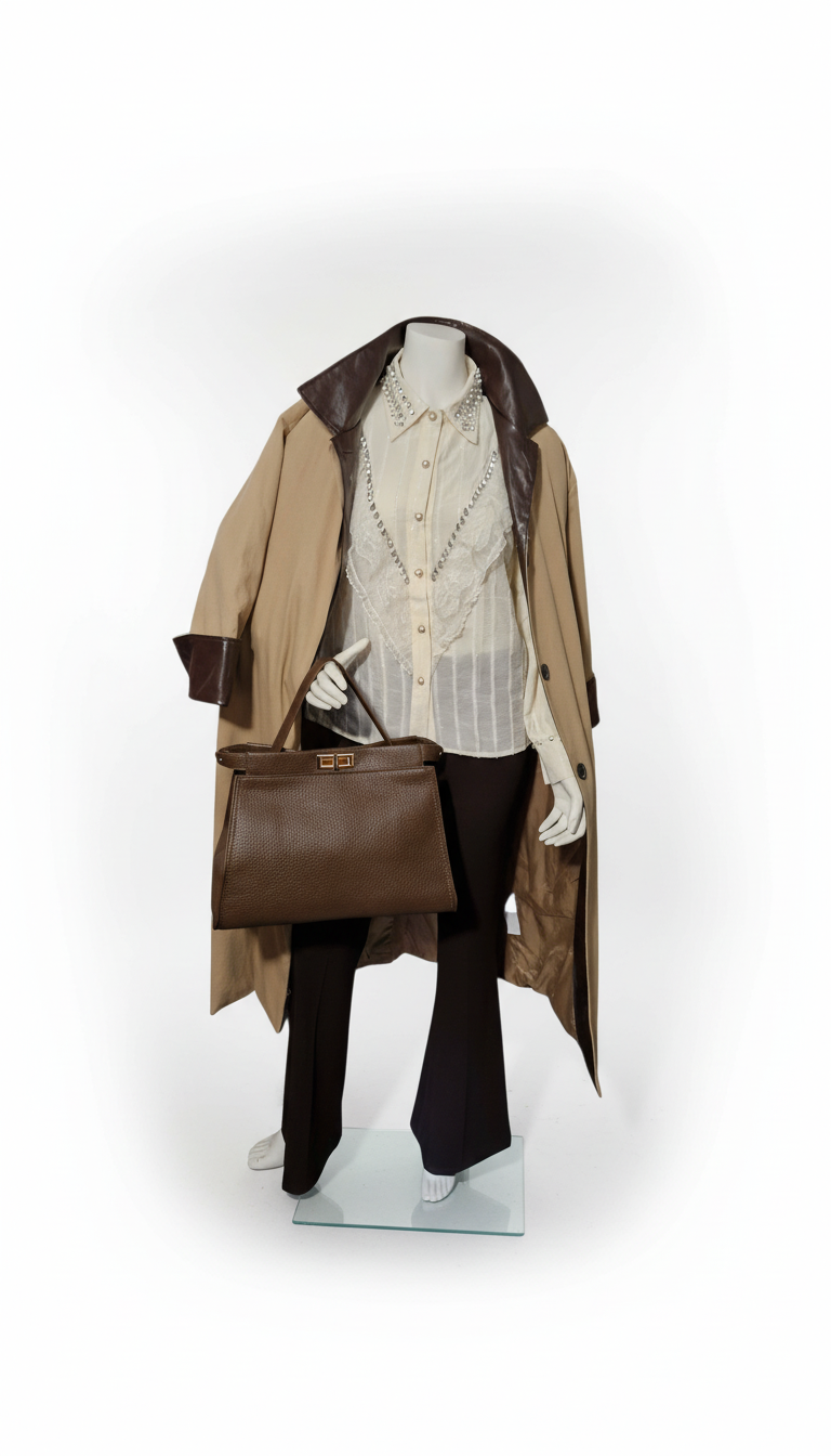 Sophia Leather Trim Trench Coat