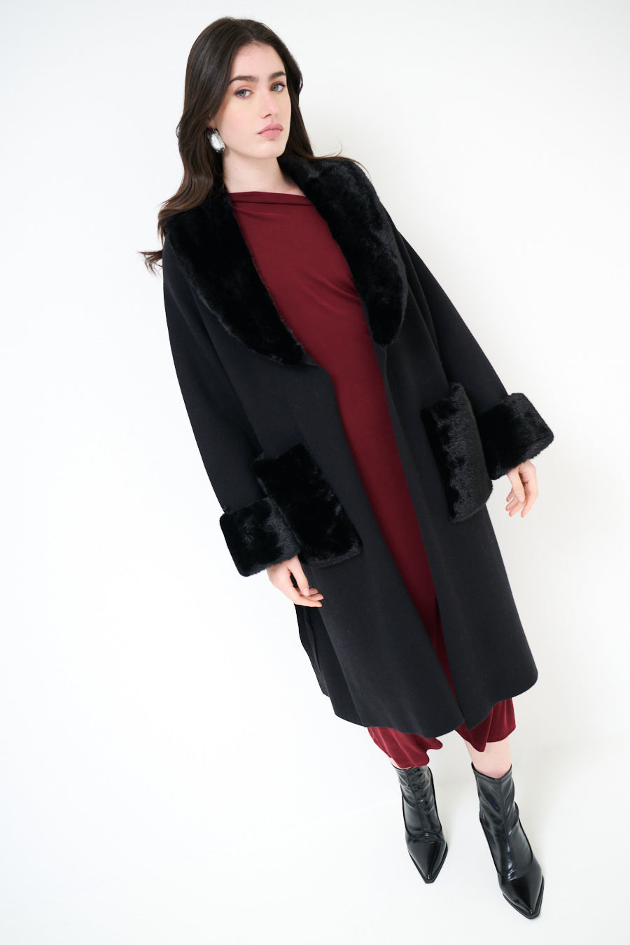 Stacey wool blend faux fur coatigan