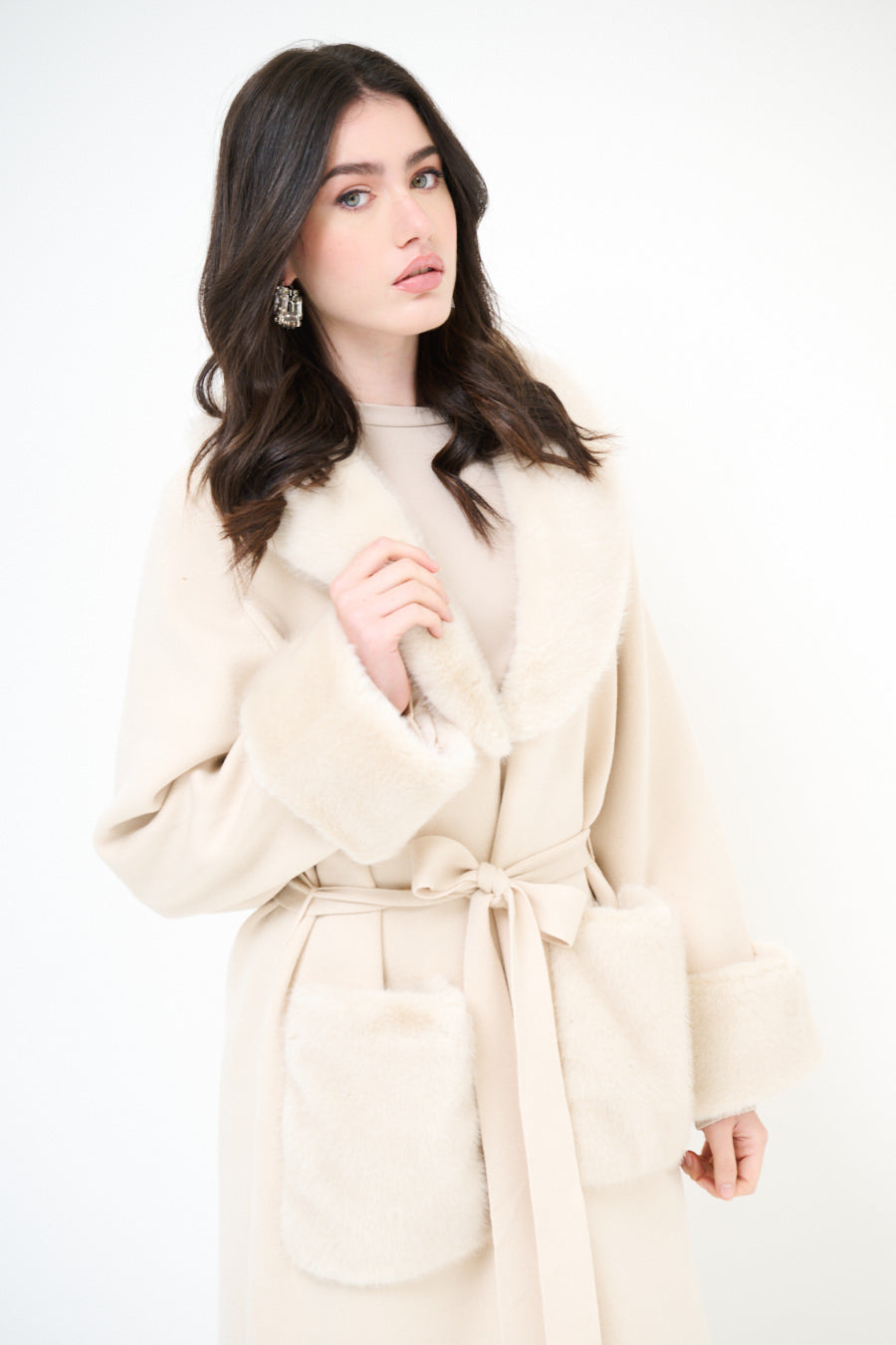 Stacey wool blend faux fur coatigan