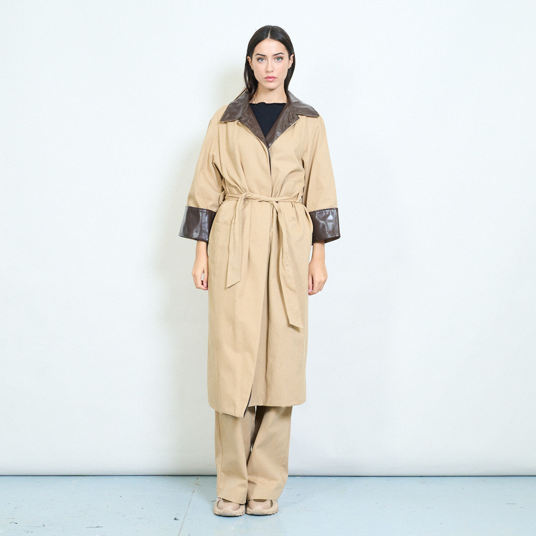 Sophia Leather Trim Trench Coat