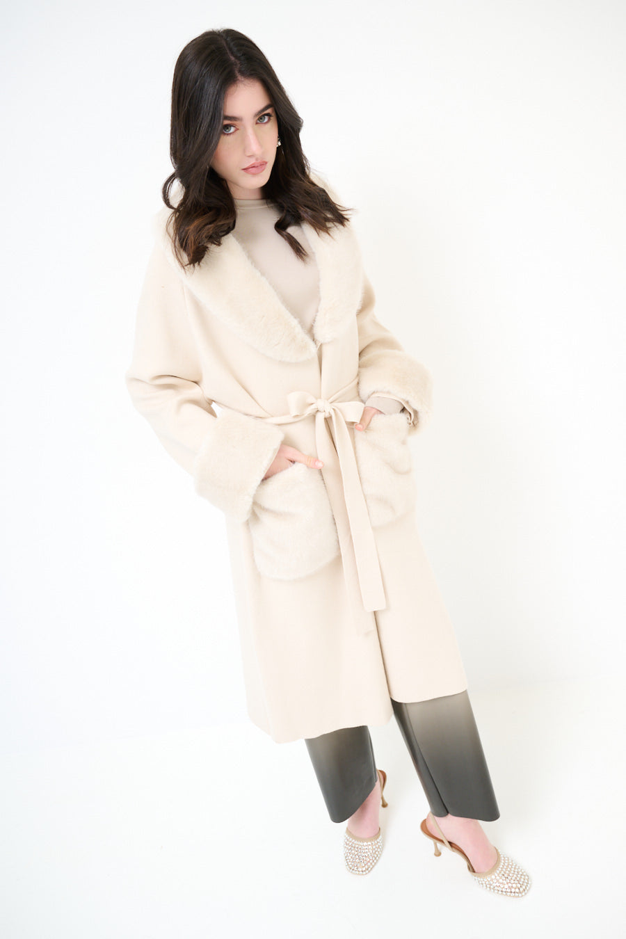 Stacey wool blend faux fur coatigan