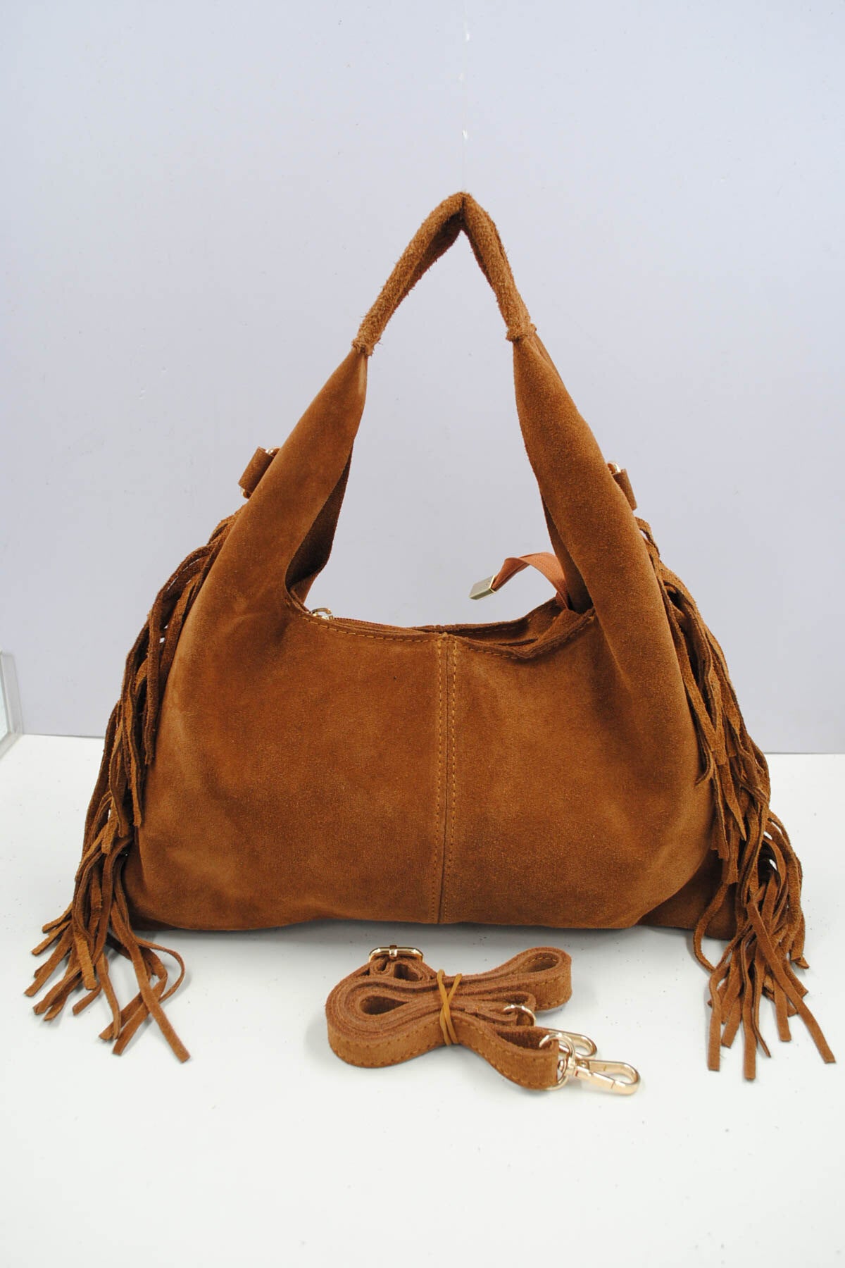 Italian Leather Fringe Crossbody Bag
