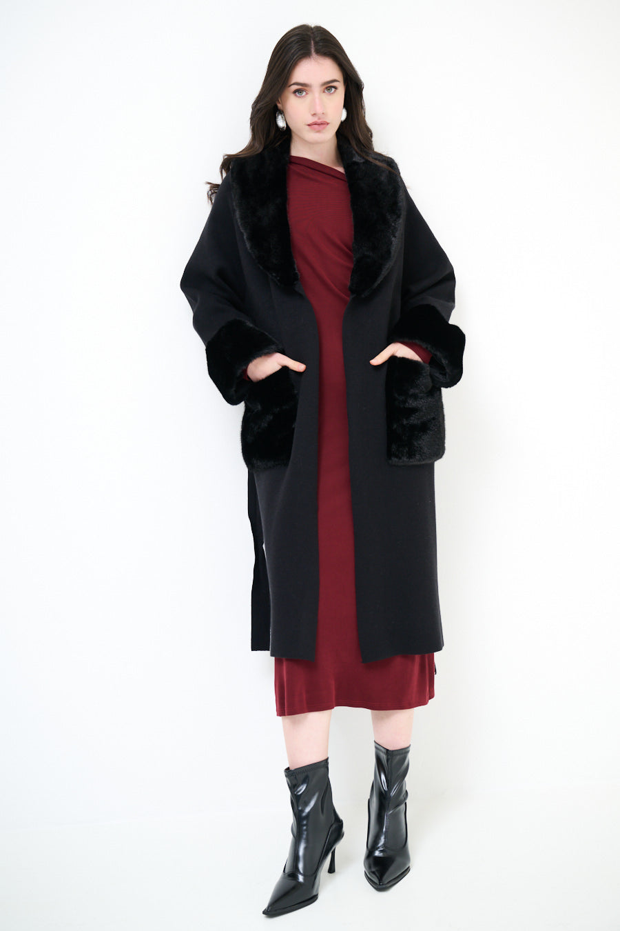 Stacey wool blend faux fur coatigan