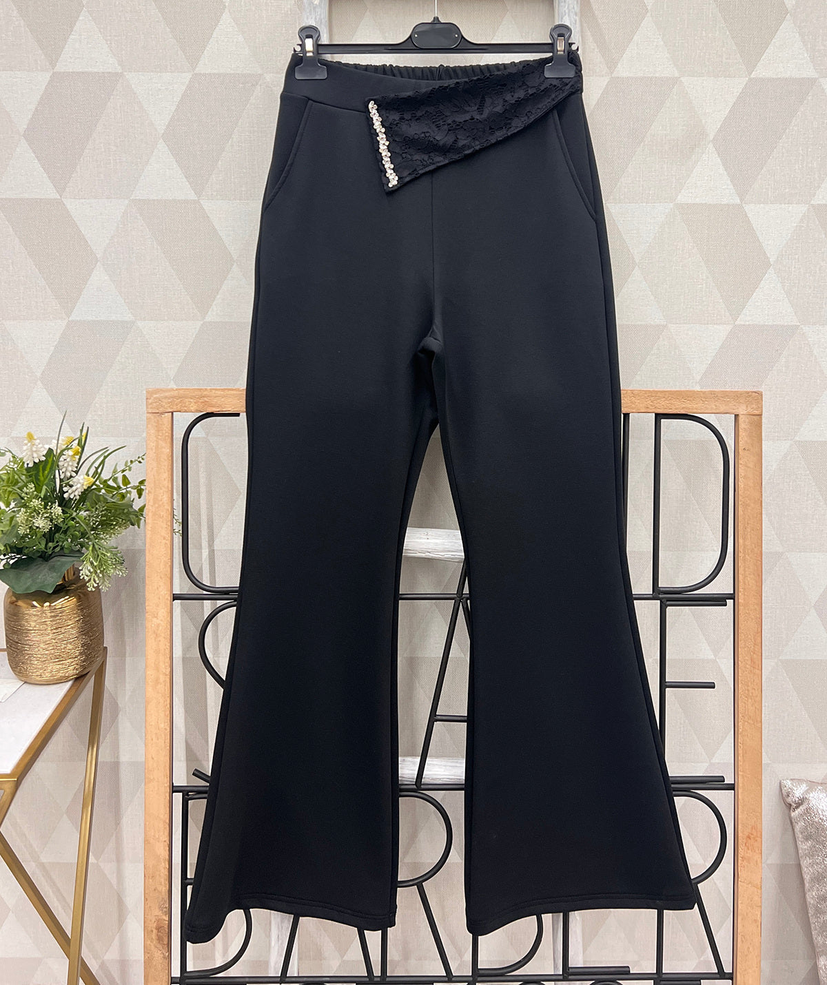 Elegant Flared Embellished Trousers