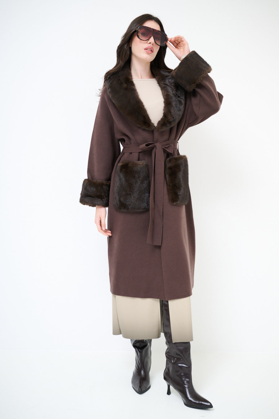 Stacey wool blend faux fur coatigan