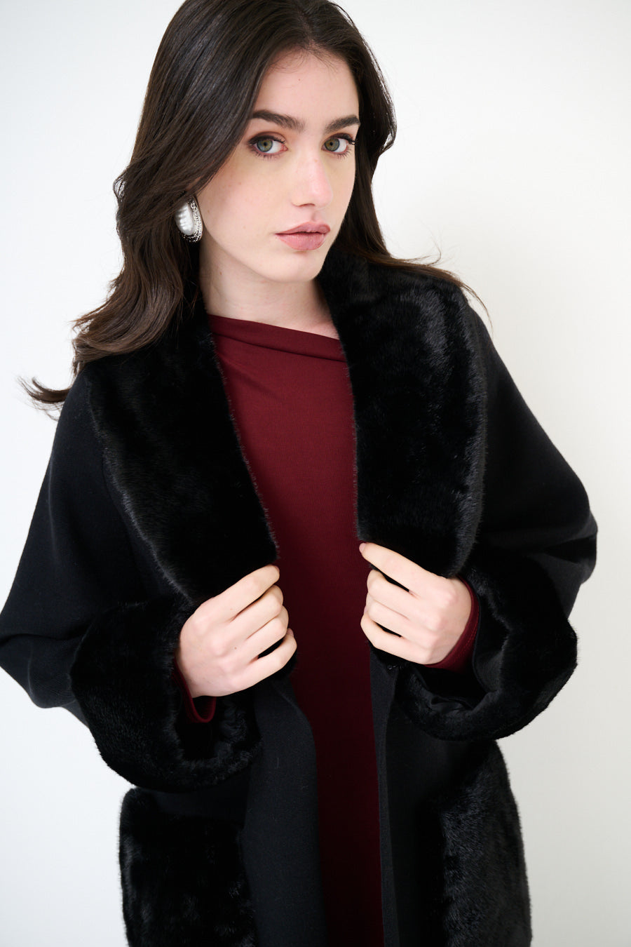 Stacey wool blend faux fur coatigan