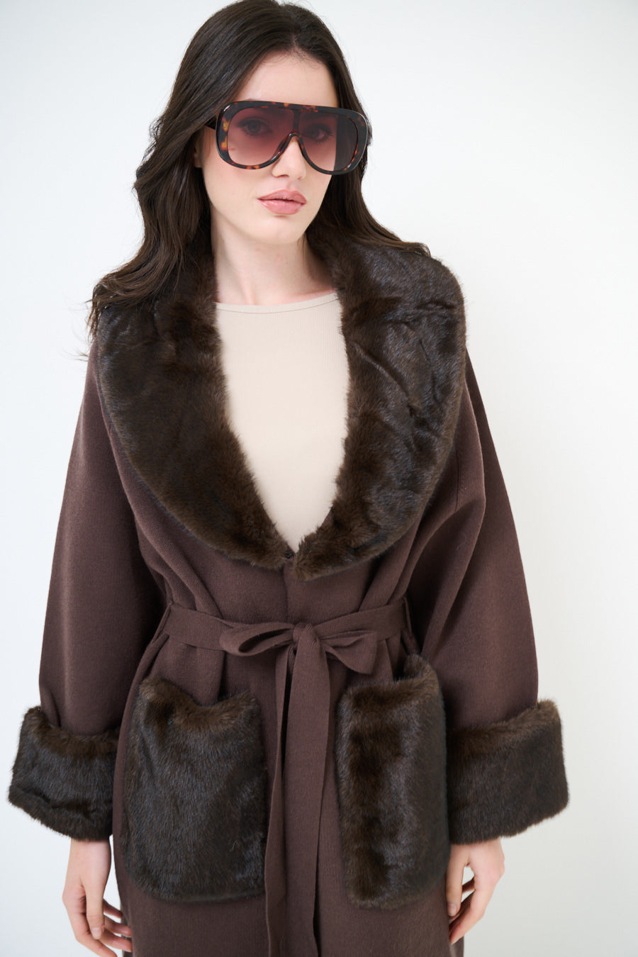 Stacey wool blend faux fur coatigan