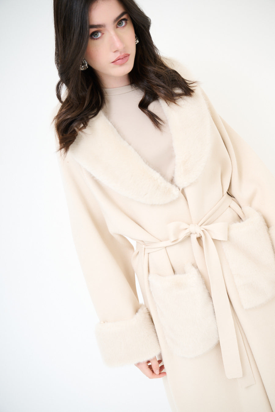 Stacey wool blend faux fur coatigan