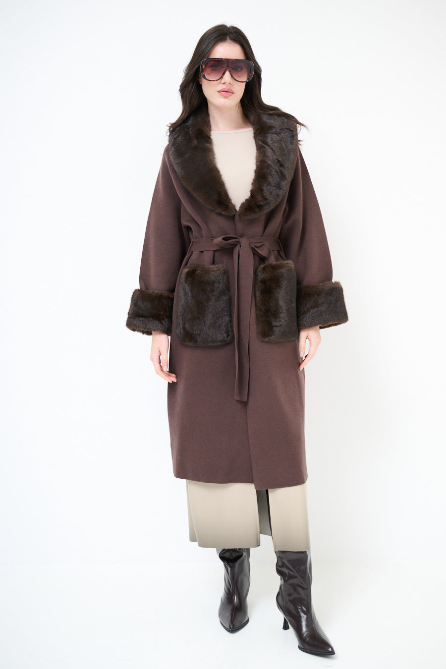 Stacey wool blend faux fur coatigan